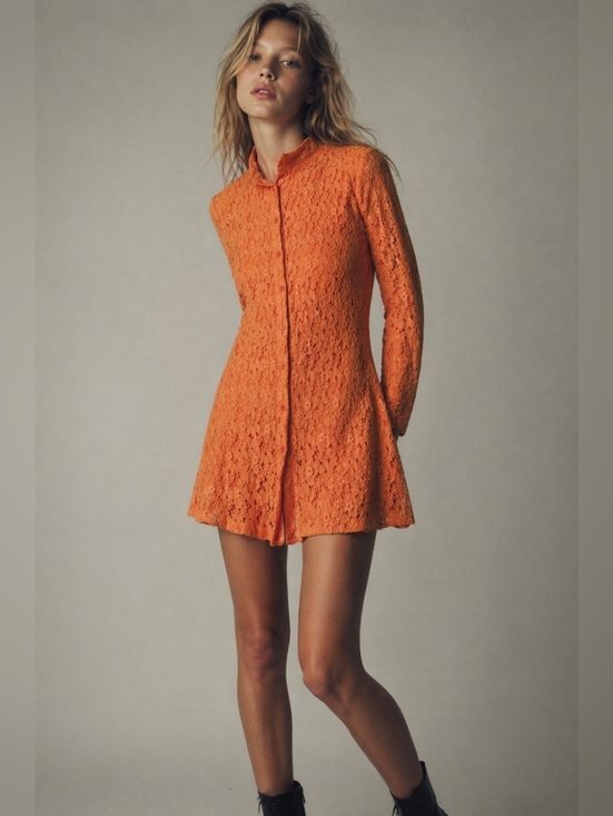 Ceres Dresses & Skirts - Vintage Ceres Orange Lace Mini Dress Button Front 90s Boho Festival Cottagecore
